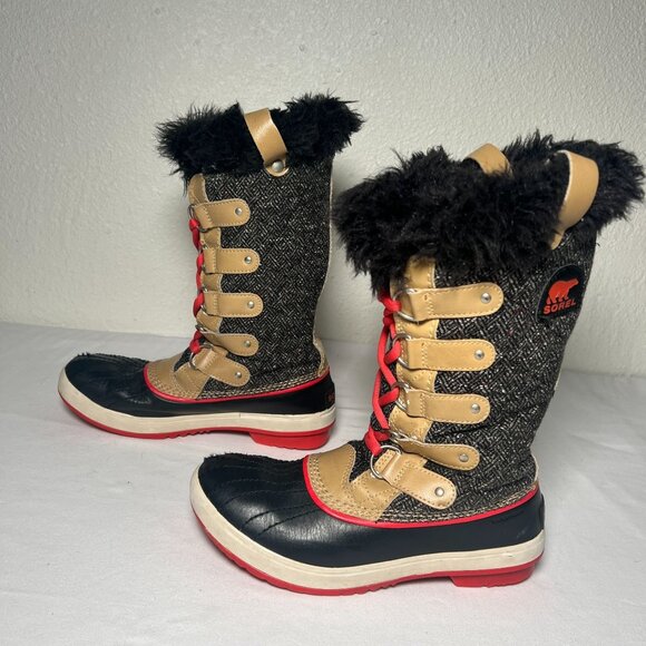 Sorel Tofino Herringbone Winter Boot  Faux Fur Black Tan Red 6.5 - Picture 6 of 13